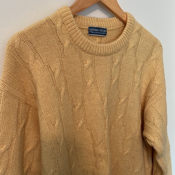 Ghedina Zuccaro Cortina Vintage Yellow Alpaca Blend Cable Knit Sweater Sz L - Picture 2 of 11